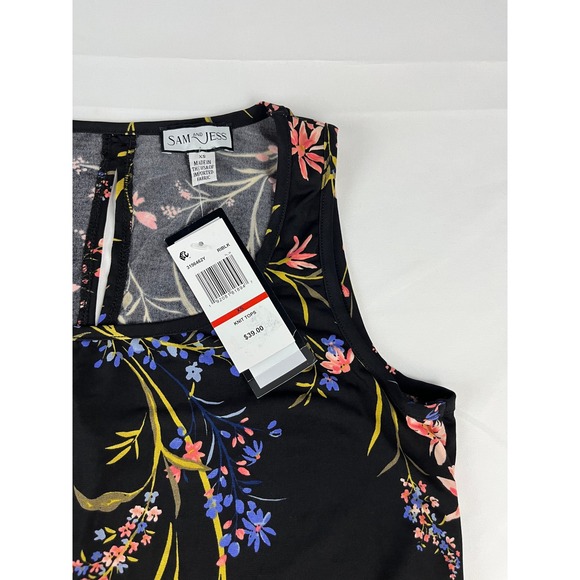 Sam & Jess Tops - Sam Jess Black Floral Sleeveless Cutout Back Keyhole Knit Top XS